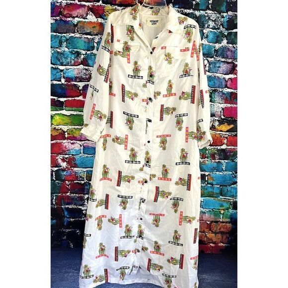 Vintage Herbert Levy Floral Print Button Down House Coat Dress XL - Picture 1 of 14